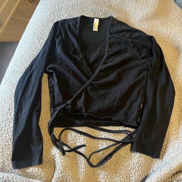 American Apparel Womens Cotton Spandex Julliard Long Sleeve Wrap Top - Picture 4 of 6